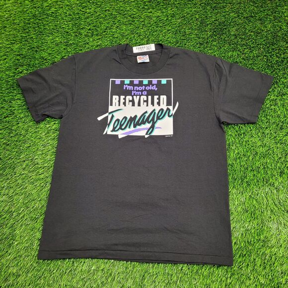 Vintage 1990 Hanes Shirt M/L 21x26 Black - Picture 1 of 12